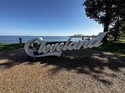 Cleveland sign on Lake Erie