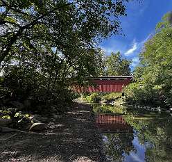 We hiked to the river under the covered bridge