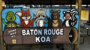 Becky goofing around at Baton Rouge KOA